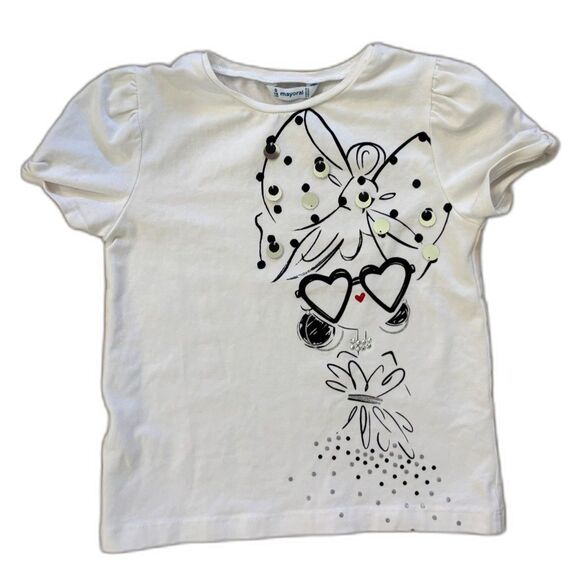 Mayoral Other - Mayoral Girls Size 6 Years White Girl with Sunglasses Sequin Graphic T-Shirt